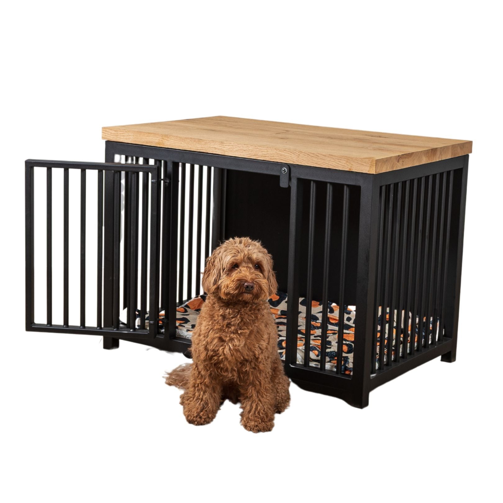 Stijlvolle Hondenbench met Eiken Top en Stalen Basis